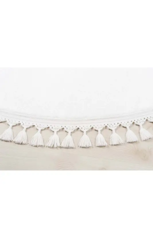 Vl Yumaloq Comfort Ponpon Sochokli Peluş Gilam Oq-Oq Yumaloq - 3