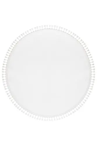 Vl Yumaloq Comfort Ponpon Sochokli Peluş Gilam Oq-Oq Yumaloq - 5