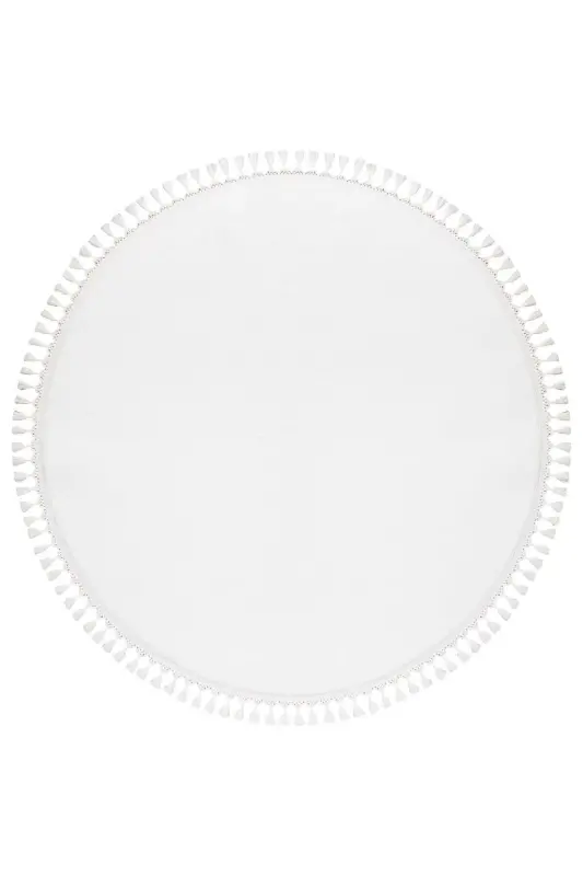 Vl Yumaloq Comfort Ponpon Sochokli Peluş Gilam Oq-Oq Yumaloq - 5