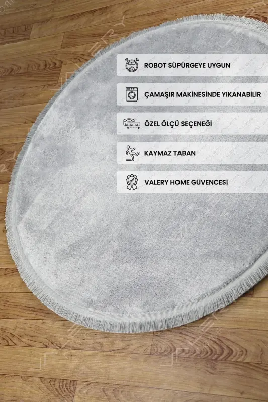 Vl Yumaloq Comfort Tekis Sochokli Plush Gilam Kulrang-Kulrang Tekis Sochokli Doira - VALERY HOME