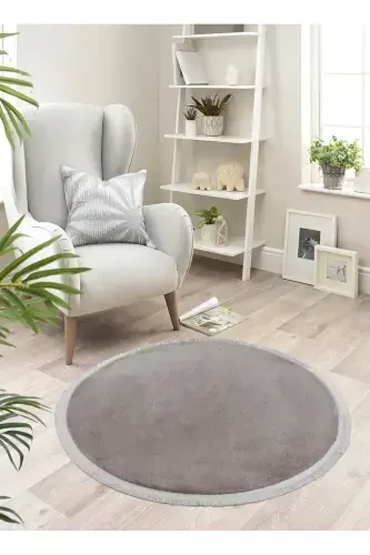 Vl Yuvarlak Comfort Düz Saçaklı Peluş Halı Kahverengi-Kahverengi Daire Düz Saçak - 1