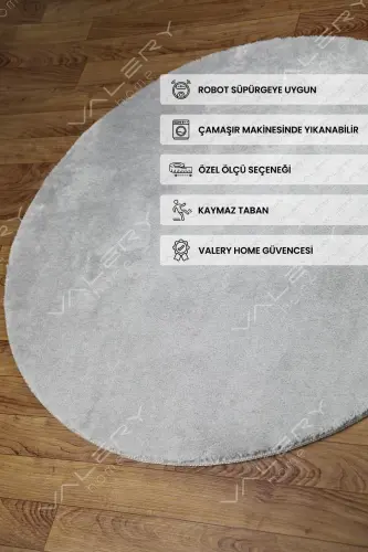 Vl Yuvarlak Comfort Overloklu Peluş Halı Gri - Gri Overloklu Daire 