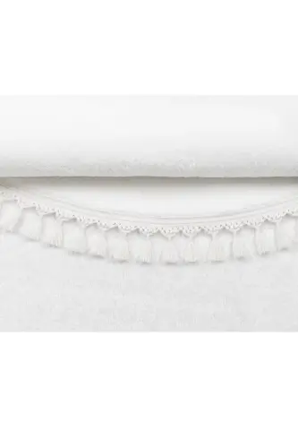 Vl Yuvarlak Comfort Ponpon Saçaklı Peluş Halı Beyaz - Beyaz Yuvarlak - 4
