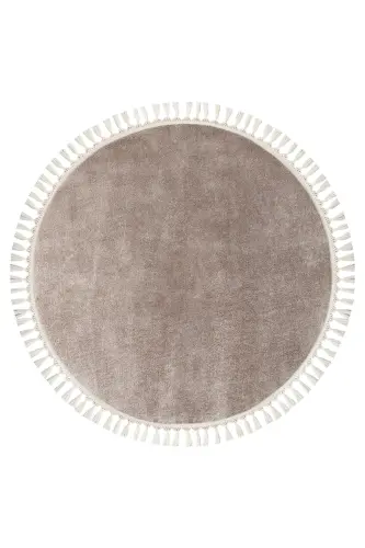 Vl Yuvarlak Comfort Ponpon Saçaklı Peluş Halı Kahverengi-Kahverengi Ponpon Saçaklı Daire - 3