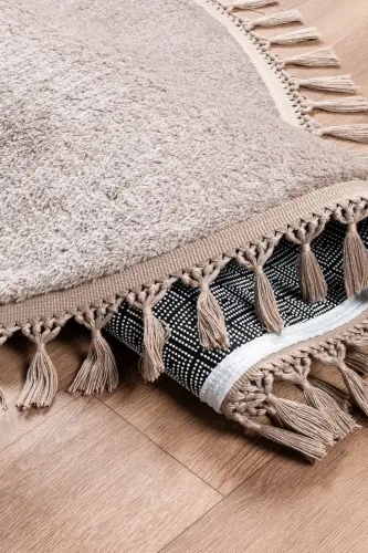 Vl Yuvarlak Comfort Ponpon Saçaklı Peluş Post Halı Kahverengi Halı-Yuvarlak Kahve P.Saçak - VALERY HOME (1)