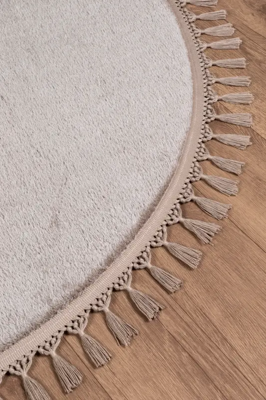 Vl Yuvarlak Comfort Ponpon Saçaklı Peluş Post Halı Kahverengi Halı-Yuvarlak Kahve P.Saçak - 3