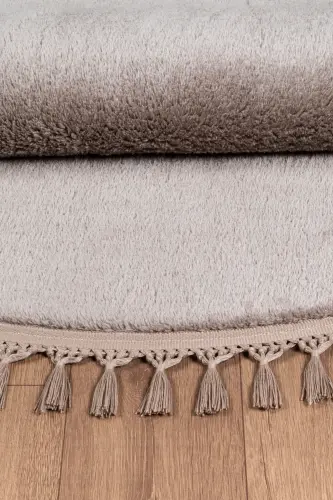 Vl Yuvarlak Comfort Ponpon Saçaklı Peluş Post Halı Kahverengi Halı-Yuvarlak Kahve P.Saçak - 4