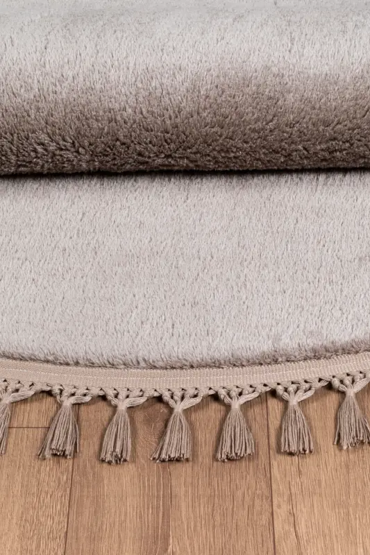 Vl Yuvarlak Comfort Ponpon Saçaklı Peluş Post Halı Kahverengi Halı-Yuvarlak Kahve P.Saçak - 4
