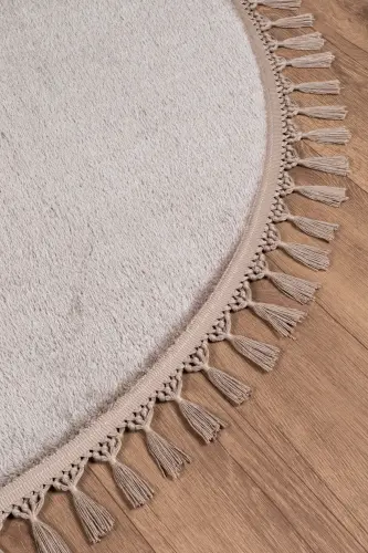 Vl Yuvarlak Comfort Ponpon Saçaklı Peluş Post Halı Kahverengi Halı-Yuvarlak Kahve P.Saçak - 3