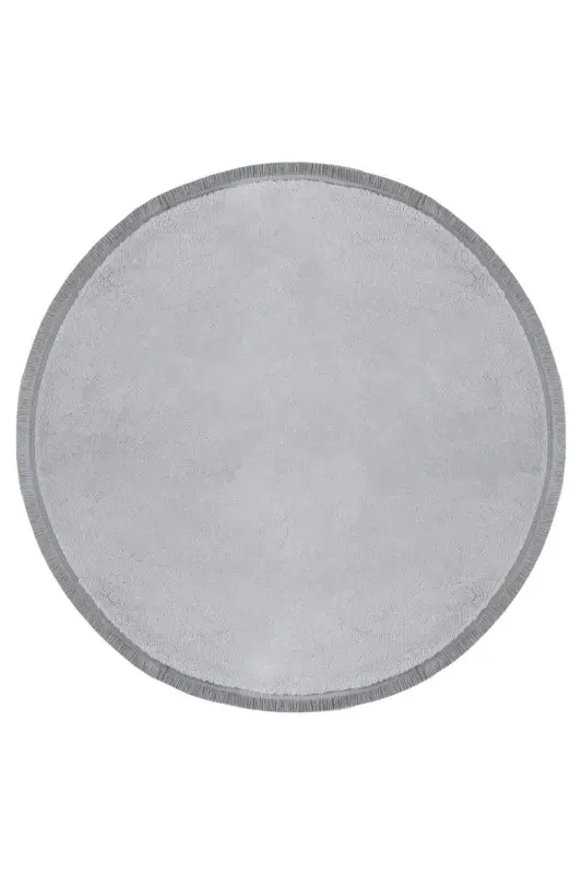 Vl Yuvarlak Comfort Düz Saçaklı Peluş Halı Gri - Gri Düz Saçaklı Daire - 4