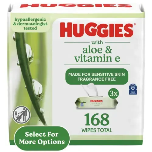Влажные салфетки Huggies Aloe & Vitamin E для чувствительной кожи, без запаха, 3 упаковки с крышкой (всего 168 шт.) - 7