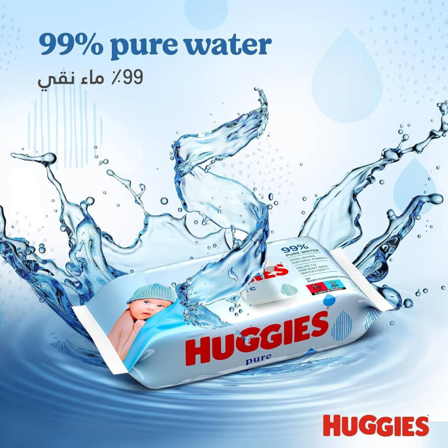 Влажные салфетки Huggies Pure для новорожденных чувствительной кожи 72 штуки - 3