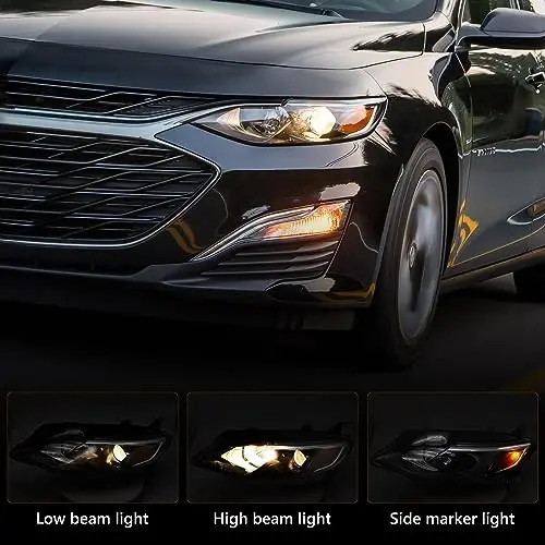 VLINCAR Пара фар в сборе, совместимая с 2019 2020 2021 2022 Chevy Malibu, замена галогенных фар, модель проектора, левая и правая стороны - 2