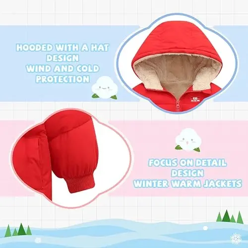 Vmterliya Baby Winter Coats, Outerwear for Toddler Kids Infants Boys Girls Light Puffer Warm Hooded Down Jacket for 2-7 Years - 3