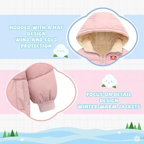 Vmterliya Baby Winter Coats, Outerwear for Toddler Kids Infants Boys Girls Light Puffer Warm Hooded Down Jacket for 2-7 Years - 3