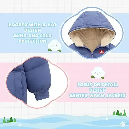 Vmterliya Baby Winter Coats, Outerwear for Toddler Kids Infants Boys Girls Light Puffer Warm Hooded Down Jacket for 2-7 Years - 3
