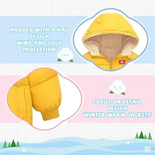 Vmterliya Baby Winter Coats, Outerwear for Toddler Kids Infants Boys Girls Light Puffer Warm Hooded Down Jacket for 2-7 Years - 3