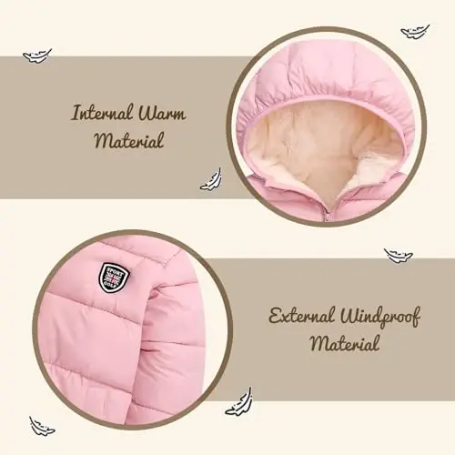 Vmterliya Toddler Kids chaqaloqlari uchun qishki palto Infantlar Qizlar uchun yengil puffer issiq qalin kapüşonlu pastga tushadigan kurtka 2-7 yil - 5