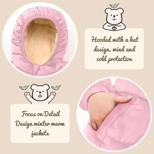 Vmterliya Toddler Kids chaqaloqlari uchun qishki palto Infantlar Qizlar uchun yengil puffer issiq qalin kapüşonlu pastga tushadigan kurtka 2-7 yil - 3