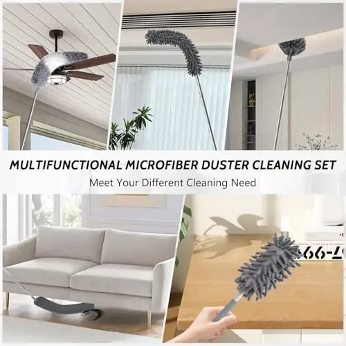 VNJOBAS Ceiling Fan Cleaner Duster,Extendable High Duster with 2m Retractable Pole and Washable Microfiber Heads, Ideal for Home and Commercial Cleaning in Hard-to-Reach Areas (6) - 5
