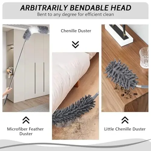 VNJOBAS Ceiling Fan Cleaner Duster,Extendable High Duster with 2m Retractable Pole and Washable Microfiber Heads, Ideal for Home and Commercial Cleaning in Hard-to-Reach Areas (6) - 2