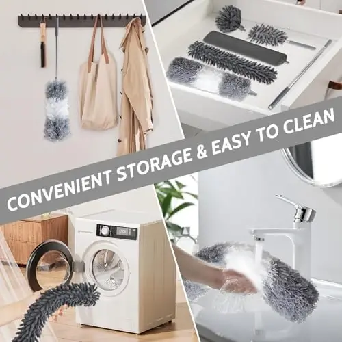 VNJOBAS Tozalash Cho'tkasi To'plami, 2 metrli tortib olinadigan tutqichli va yuviladigan mikrofiber boshli kengaytiriladigan baland changlatgich, uy va tijorat binolarini kirish qiyin bo'lgan joylarda tozalash uchun ideal (5) - 5