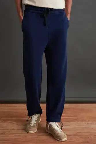 Внутренний Мужской Мягкий Внутри Начес Комфортные Штаны с Эластичной Талией и Манжетами Комфортный Начес Темно-синий Спортивные Штаны - Темно-синий - 1