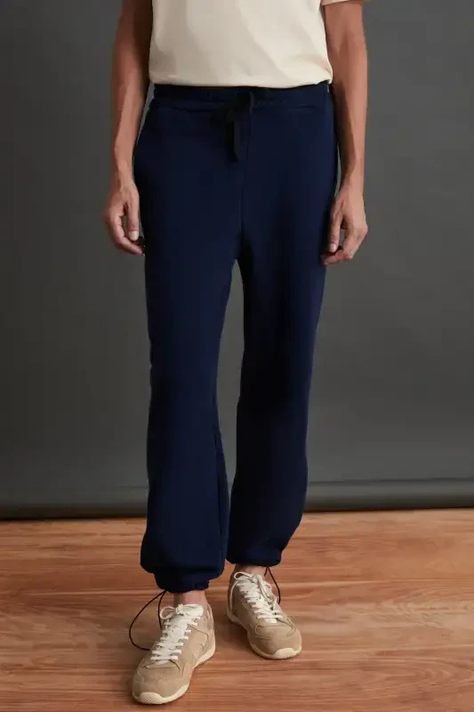 Внутренний Мужской Мягкий Внутри Начес Комфортные Штаны с Эластичной Талией и Манжетами Комфортный Начес Темно-синий Спортивные Штаны - Темно-синий - 5