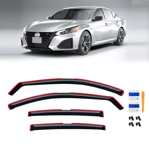 Внутриканальные дефлекторы окон для Nissan Altima 2019-2026, ветровики, козырьки от дождя, темный дымчатый цвет 2020-2025, монтаж внутрь на скотч, 4 шт. 