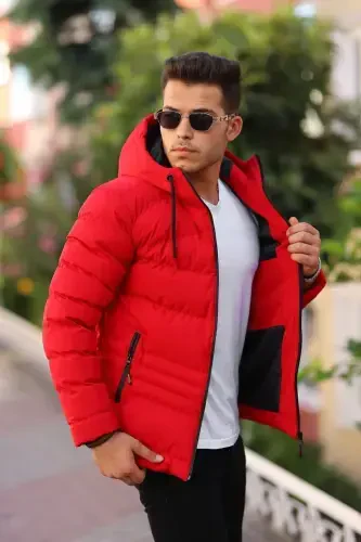 Водонепроницаемая и ветрозащитная мужская зимняя куртка с капюшоном, пуховик - красный - 4