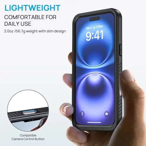 Водонепроницаемый чехол Lanhiem для iPhone 16, пылезащитный чехол со встроенной защитой экрана, защитой камеры, полноразмерный прочный чехол для телефона для 16-6,1 дюйма (черный/прозрачный) - 4