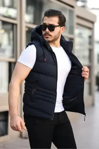 Водонепроницаемый мужской жилет с отстегивающимся капюшоном - темно-синий - 4