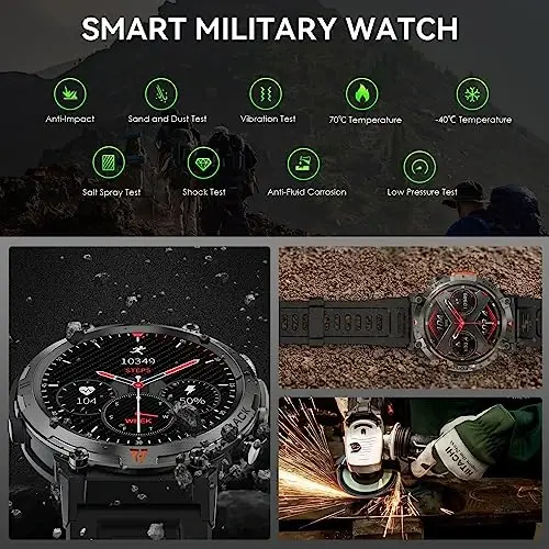 Военные смарт-часы для мужчин со светодиодным фонариком, 1,45