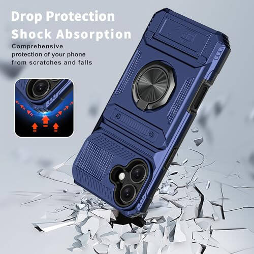 Vofolen Compatible with iPhone 16 Wallet Case with Card Holder [Store 2 Cards] + 360° Rotated Ring Stand Dual Layer Heavy Duty Shockproof Drop Protection Wallet Phone Case for iPhone 16, 6.1'' Blue - 5