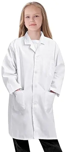 VOGRYE Lab Coat for Girl - White Unisex Kids Doctor's Coat Kids Vet Coat, Doctor Dress Up Costume for Girl - 1