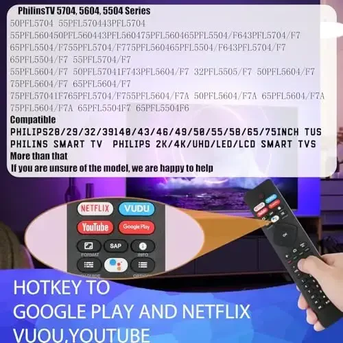 Voice Remote Control NH800UP - Philips TV Voice Remote Replacement. Remote Control for Philips Smart TV Universal Remote Control for-Philips TV 5704, 5604, 5504 Series, Four Shortcut Hotkeys - 4