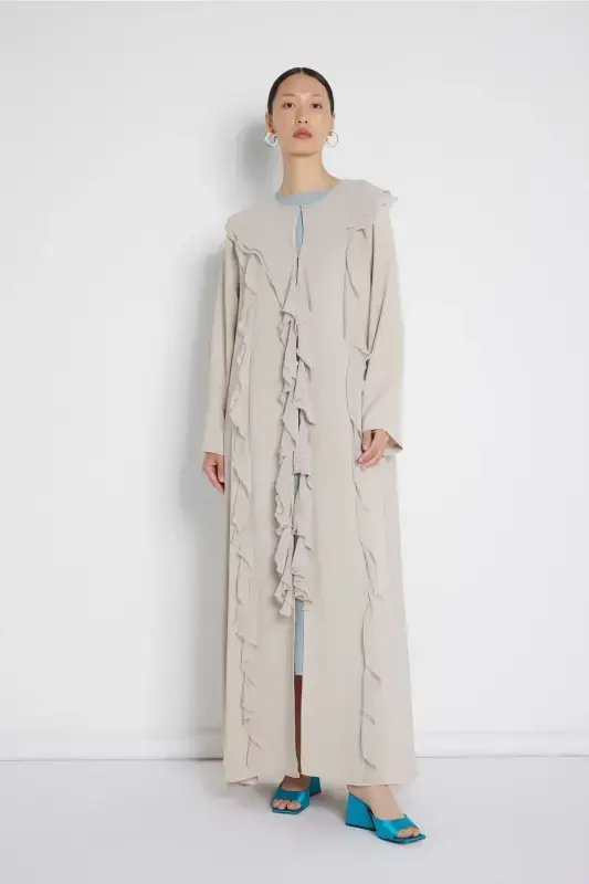 Volan chiziqli abaya Nude-Nude - 1