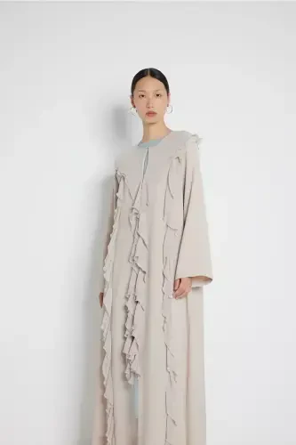 Volan chiziqli abaya Nude-Nude - 3