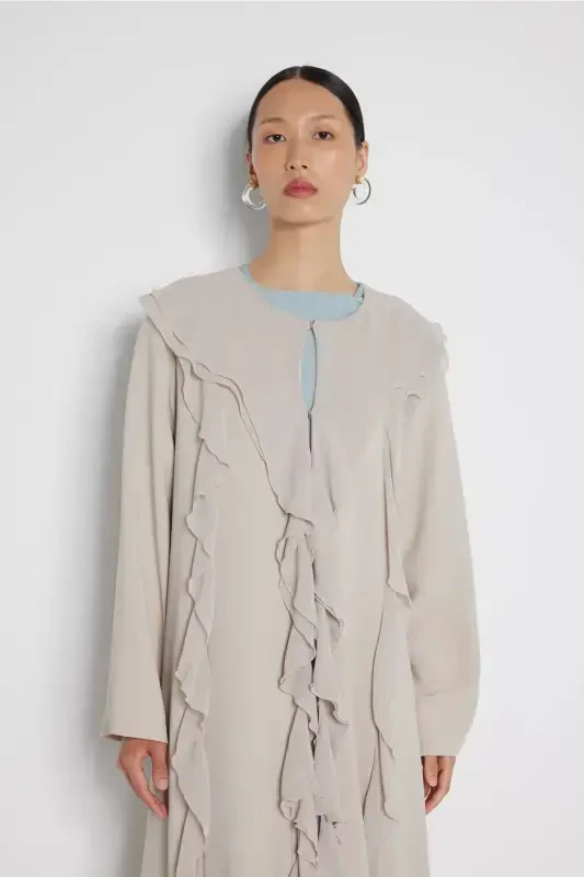 Volan chiziqli abaya Nude-Nude - 4