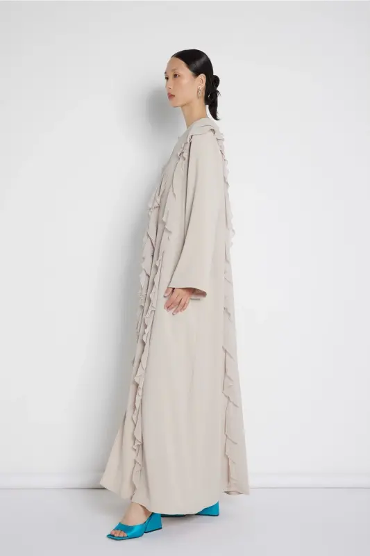 Volan chiziqli abaya Nude-Nude - 3