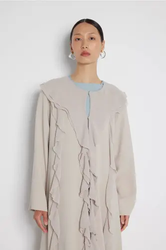 Volan chiziqli abaya Nude-Nude - 5
