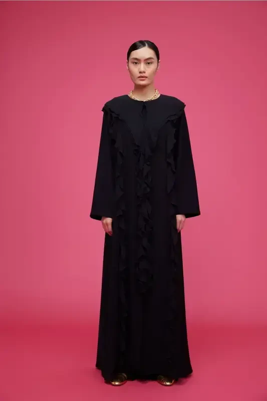 Volan chiziqli abaya qora-qora - NUUM DESIGN