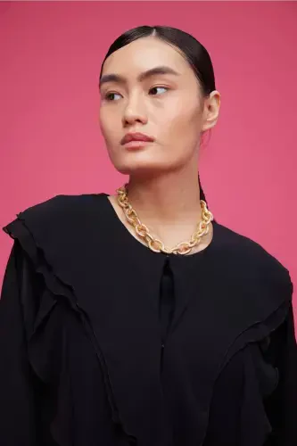 Volan chiziqli abaya qora-qora - 3