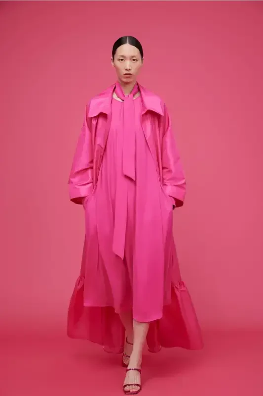 Volan Detailed Caftan Fuchsia-Fuchsia - NUUM DESIGN