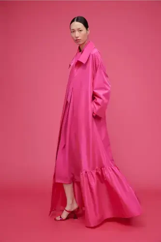 Volan Detailed Caftan Fuchsia-Fuchsia - 3