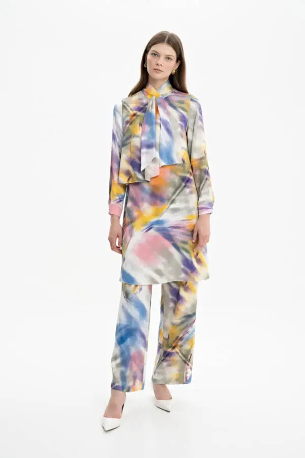 Volan Detalli Saten Naqshli Tunika - 2