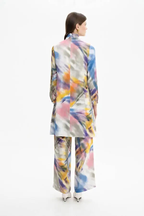 Volan Detalli Saten Naqshli Tunika - 4