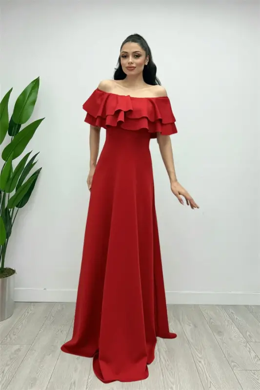 Volanlı Elbise - Kırmızı - 2