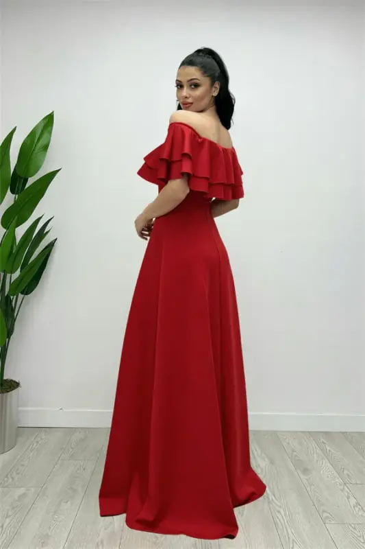 Volanlı Elbise - Kırmızı - 5