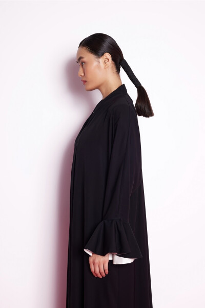 Volanli Yengli Abaya Qora Oq - NUUM DESIGN (1)